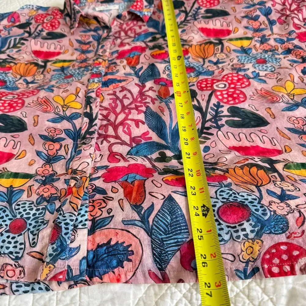 Natural Life OS Floral Mushroom Button Down Shirt 100% Cotton Boho Oversized Top - Picture 6 of 7